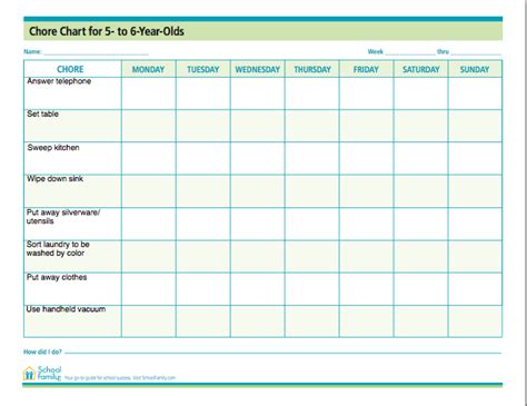 Chore Chart For Kids 5 6 Years Old Free Download From