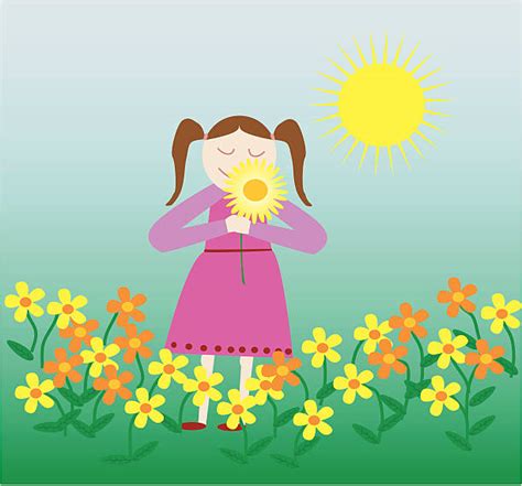 Best Girl Smelling Flowers Illustrations Royalty Free Vector Graphics
