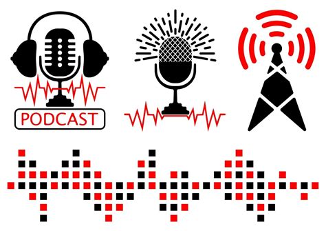 Podcast Radio Icon Illustration Sets Broadcast Tower Radio Frequency
