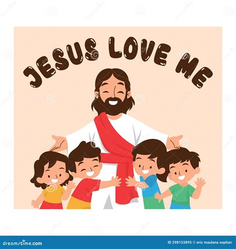 Vector Illustration Of Jesus Hugging Children With Love Stock