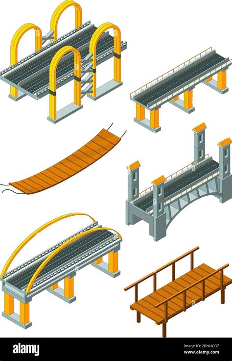 Viaduct Bridge Isometric Wood Support Crossing River Or Highway