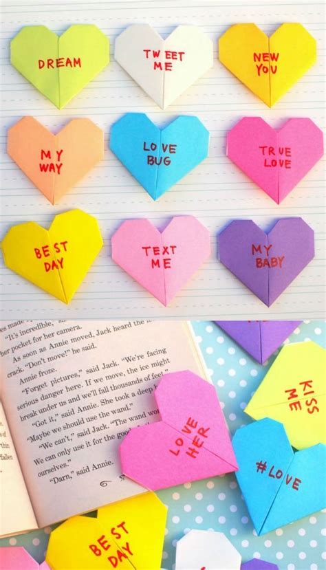 Origami Hearts With Words Written On Them