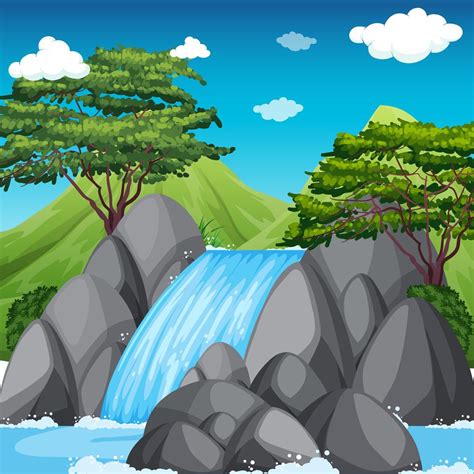 Waterfall Scene With Big Mountains In Background 455720 Vector Art At
