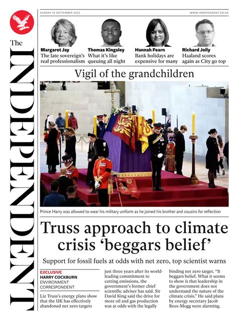 Independent On Sunday Front Page Th Of September Tomorrow S