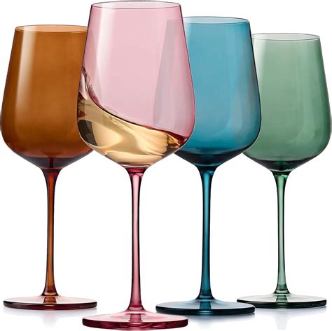 Luxury Multi Color Wine Glasses Set Of 4 Hand Blown 18oz Crystal Colored Wine Glasses Set For