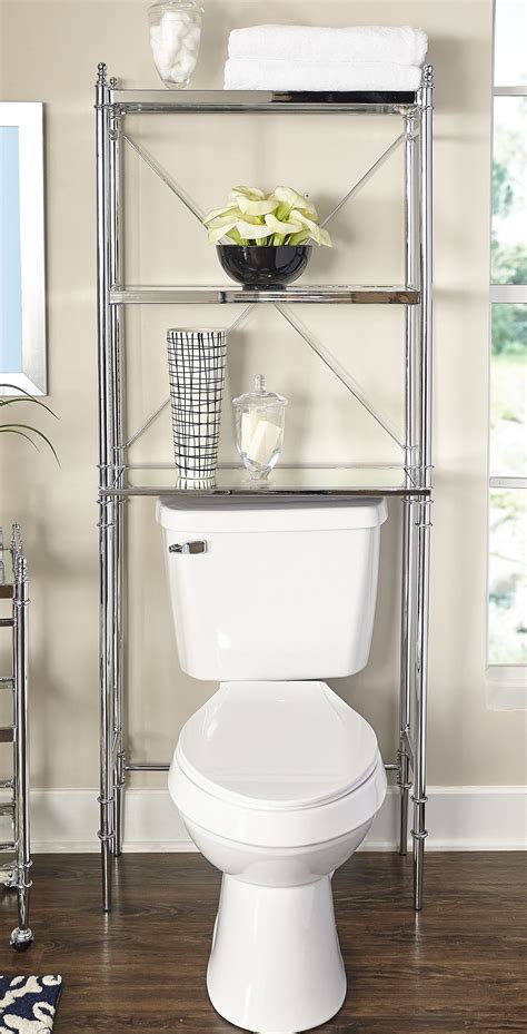 Linon Pinnacle Chrome And Glass Spacesaver Silver Toilet Storage Bathroom Shelves Over