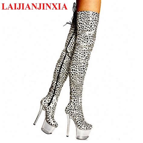 botas hasta la rodilla de leopardo para mujer tacones superaltos de 20cm sexys para club