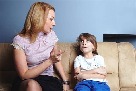 Angry Mother Talks To Her Son Stock Image Image Of Casual Person