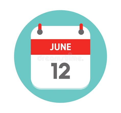 June 12 Vector Flat Daily Calendar Icon Date And Time Day Month