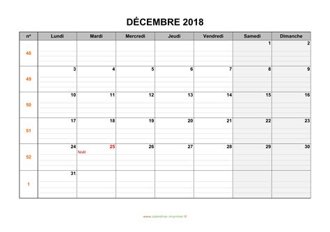 Calendrier Décembre 2018 à Imprimer