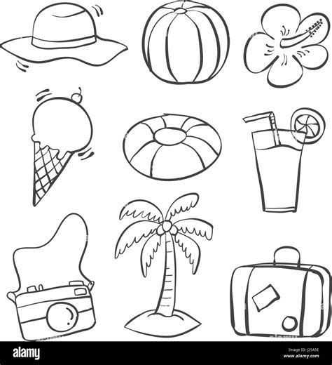 Doodle Of Object Summer On Beach Stock Vector Image And Art Alamy