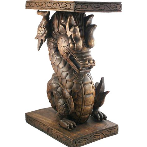 Fantastic Antique Chinese Oriental Carved Solid Wood Dragon Stand