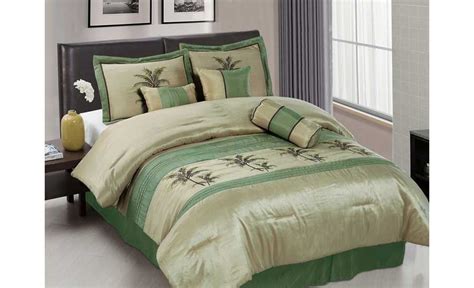 Banana leaf green palm tree tropical 100% cotton sateen sheet set by roostery. Chezmoi Collection 7-Piece Sage Green Embroidery Green ...