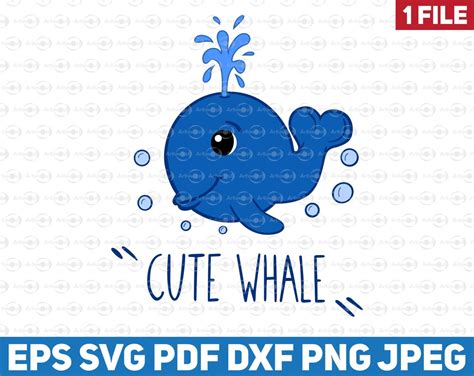 Baby Whale Clipart Svg Blue Whale Vector Cartoon Smiley Etsy
