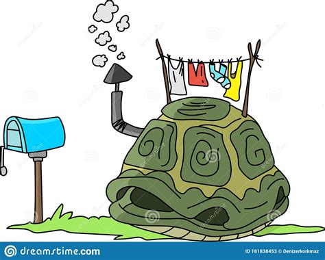 Cartoon Turtle Shell Like A House With A Smoking Chimney