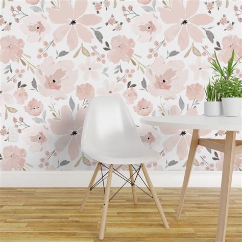 Peel And Stick Wallpaper 2ft Wide Pink Blush Floral Large Bloom Farmhouse