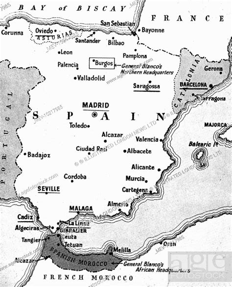 Map Of Spain Showing The Situation At The Beginning Of The Spanish