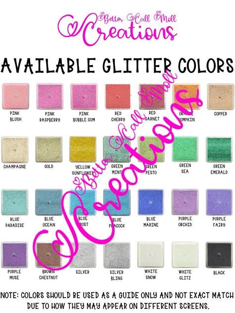Glitter Color Chart For Print Or Use In Etsy Or Online Shop Etsy