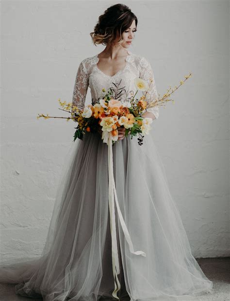 Modern Moody Wedding Inspiration Featuring A Gray Tulle