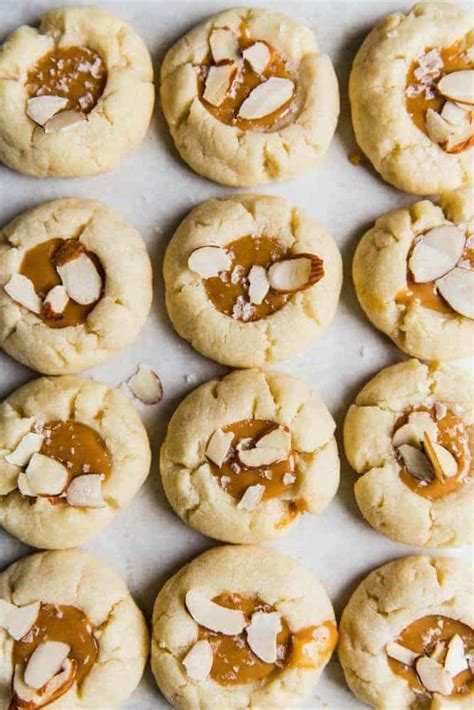 Almond Thumbprint Cookies With A Salted Caramel Center The Recipe Critic