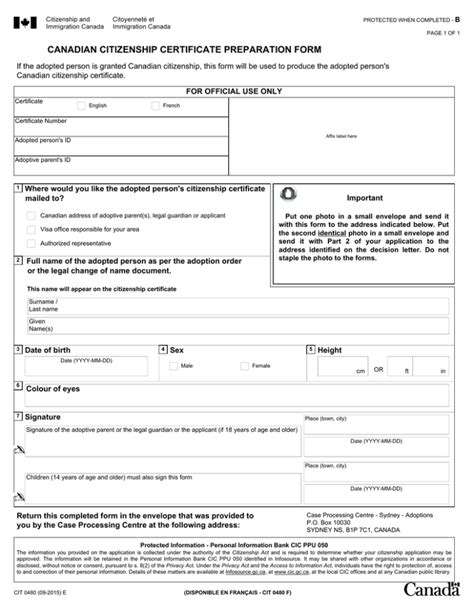 Cit 0480 E Canadian Citizenship Certificate Preparation Form