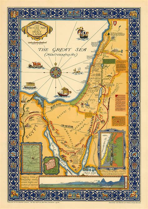 Beautiful Large Pictorial Map Of The Holy Land