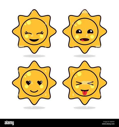 Amarillo Sol Kawaii Cute Icono Feliz De Dibujos Animados Gráfico