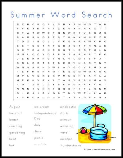 Summer Themed Word Search Printable Real Life At Home