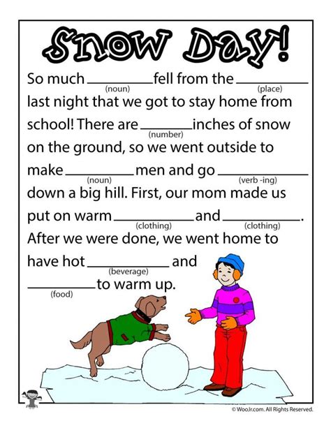 Snow Day Mad Libs For Kids Woo Jr Kids Activities Kids Mad Libs