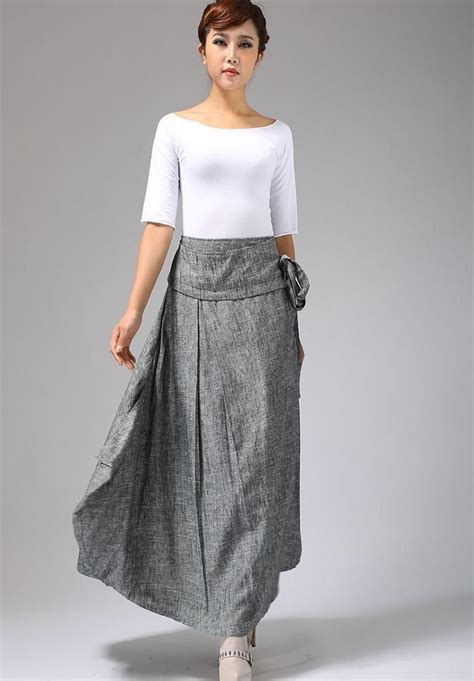 Wrap Skirt Linen Skirt Maxi Skirt Grey Skirt Asymmetrical Skirt