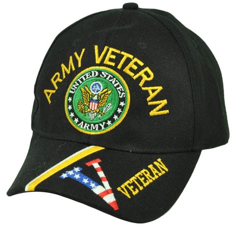 United States Us Army Veteran Military Black Hat Cap Adjustable Striped