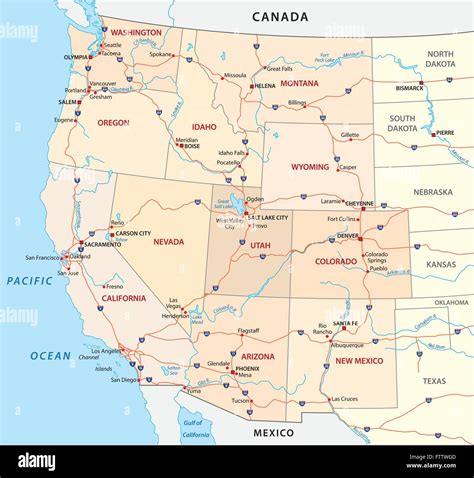 Gli Stati Uniti Occidentali Mappa Stradale Immagine E Vettoriale Alamy