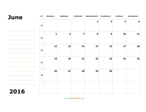 june 2016 calendar