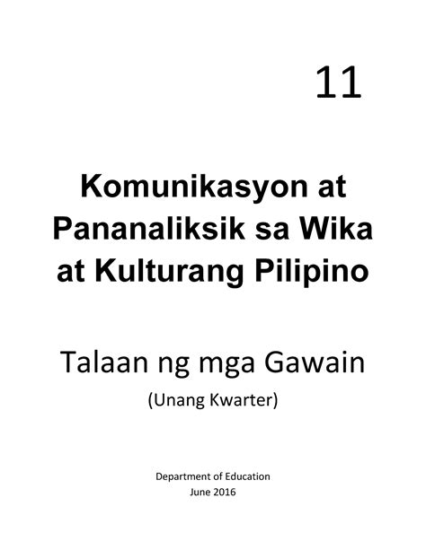 Komunikasyon Filipino Module Grade Part I Komunikasyon At