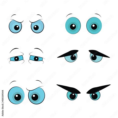 Six Cartoon Eyes Vector Angry Eyes Vector Surprised Eyes Vector Color Eyes Stock Vector