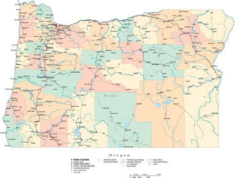 Oregon Digital Vector Map with Counties, Major Cities, Roads, Rivers