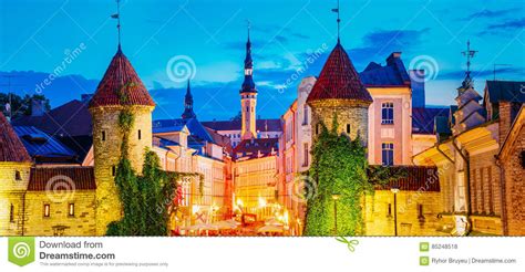 In the estonian capital, carved stone walls give way to restaurants, boutiques. Tallinn, Estonia. Night View Of Viru Gate - Part Old Town ...