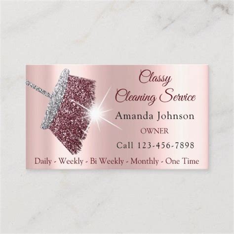 Classy Cleaning Service Maid Rose Silver Pink Business Card | Zazzle