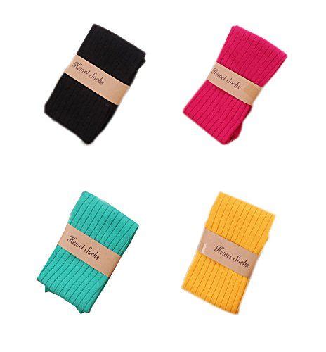 Black Temptation 4 Packs Comfy Dress Socks For Girls Solid Striped Knee Length Socks 3 9 Yrs