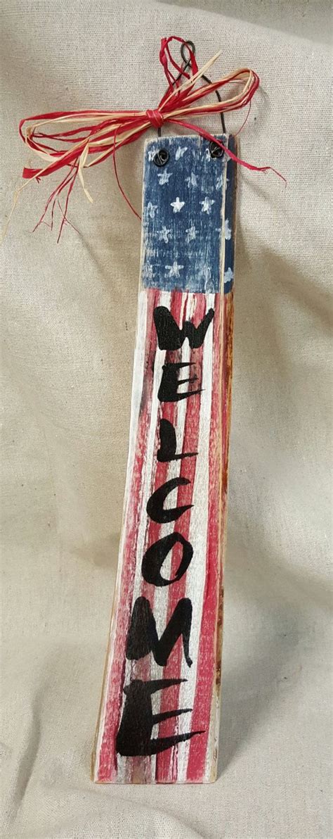 Wooden rustic 4th of july firecrackers, american flag, patriotic wood blocks decor display americana. American distressed flag wooden sing hand painted Welcome ...