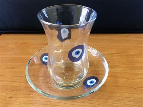 Designer Turkish Tea Glasses Elegant Cay Bardagi Cups Saucers Evil Eye