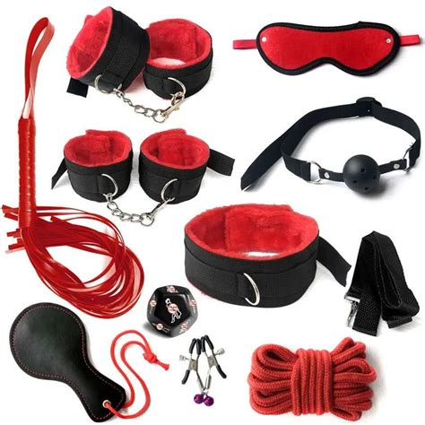 High Quality Sm Pu Leather Bondage Set 11pcsset Plush Bdsm Kit Leather Sm Body Handcuffs