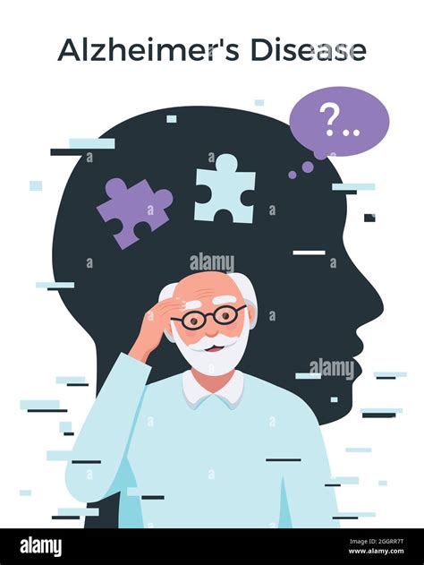 Dementia Alzheimer Disease Flat Concept With Senior Man Vector