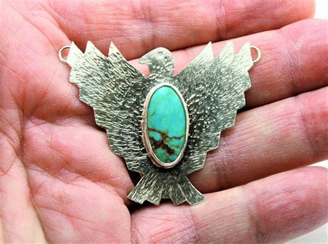 Turquoise Sterling Silver Eagle Pendant One Of A Kind Necklace Etsy UK