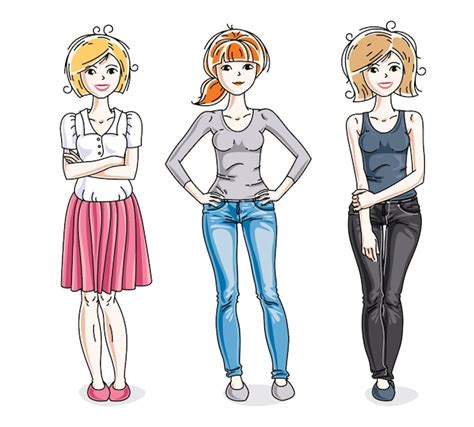 Premium Vector Attractive Young Women Posing In Stylish Casual