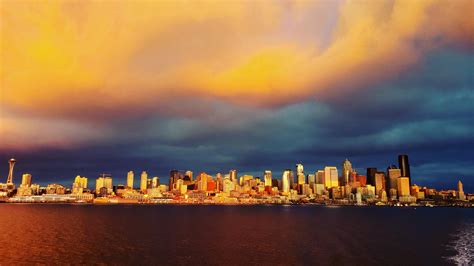 Seattle Reflecting The Sunset From The Ferry Rseattle