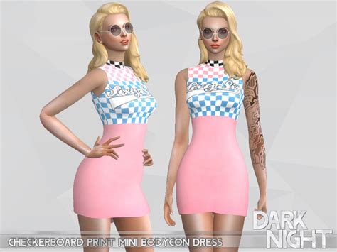 Checkerboard Mini Bodycon Dress By Darknightt At Tsr Sims 4 Updates