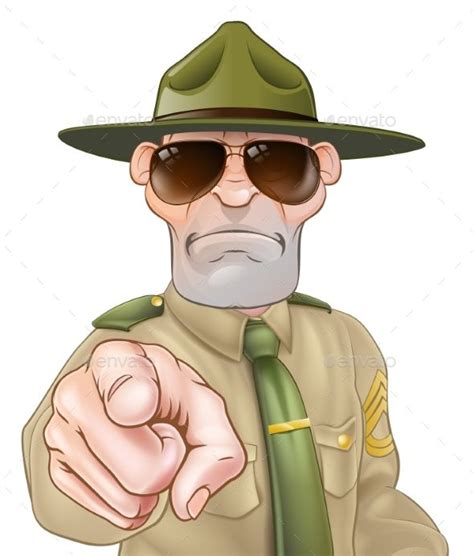 Angry Drill Sergeant Pointing Angry Cartoon Sergeant Character Design