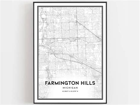 Farmington Hills Map Print Farmington Hills Map Poster Wall Etsy
