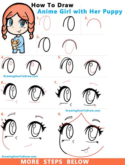 How To Draw Anime Manga Chibi Girl With Her Corgi Puppy How To